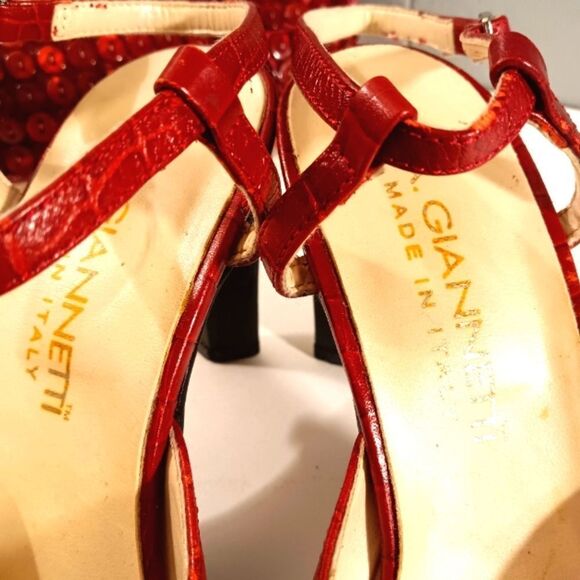 A. Gianetti Made in Italy Red Leather Croc Embossed Peep Toe Slingback S… - Picture 2 of 8